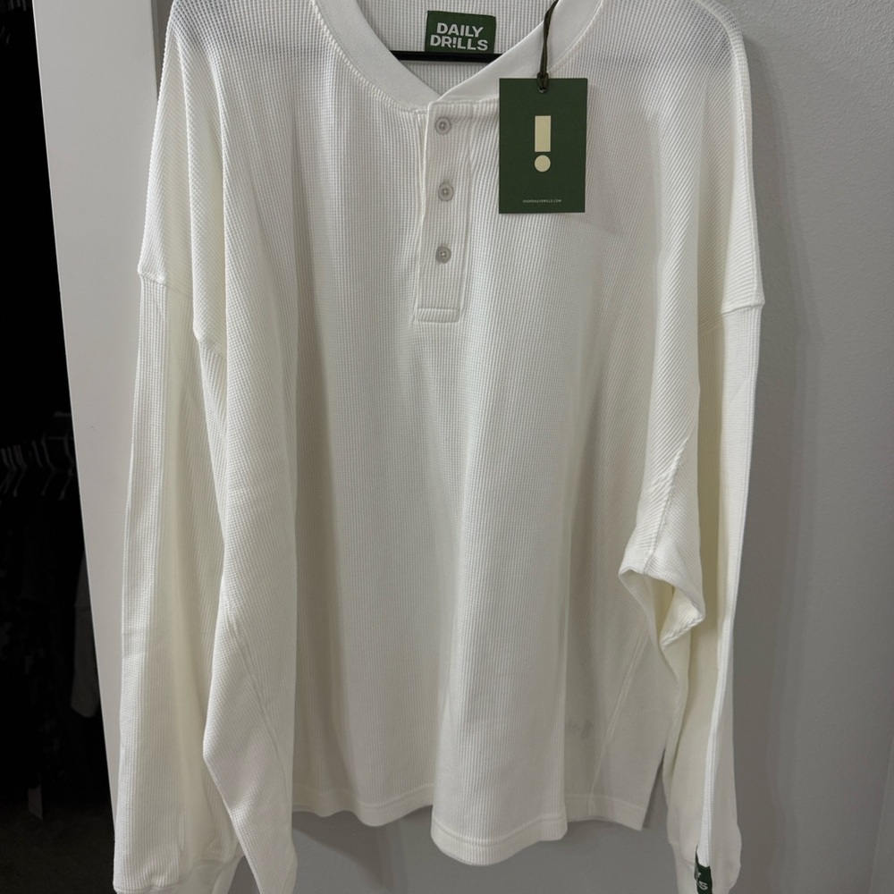 Daily Drills White Thermal Henley Crewneck